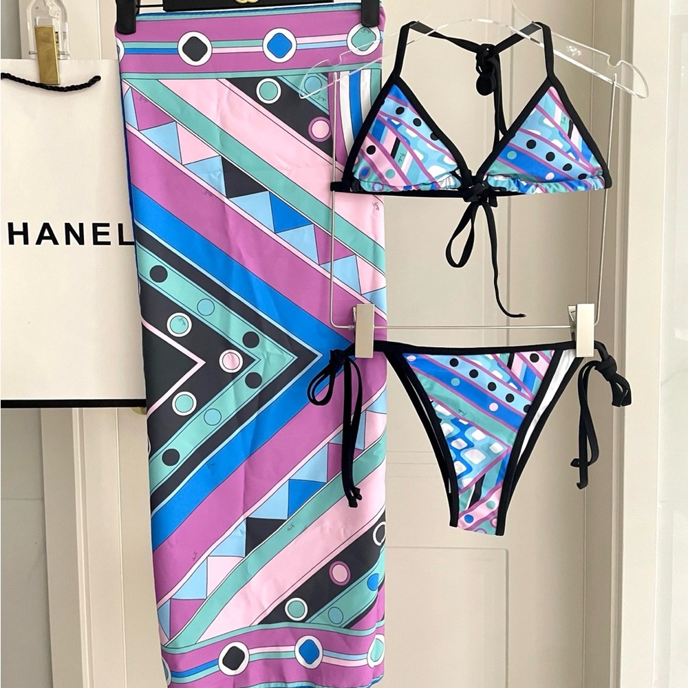 Emilio Pucci Multicolor Geometric Bikini Set